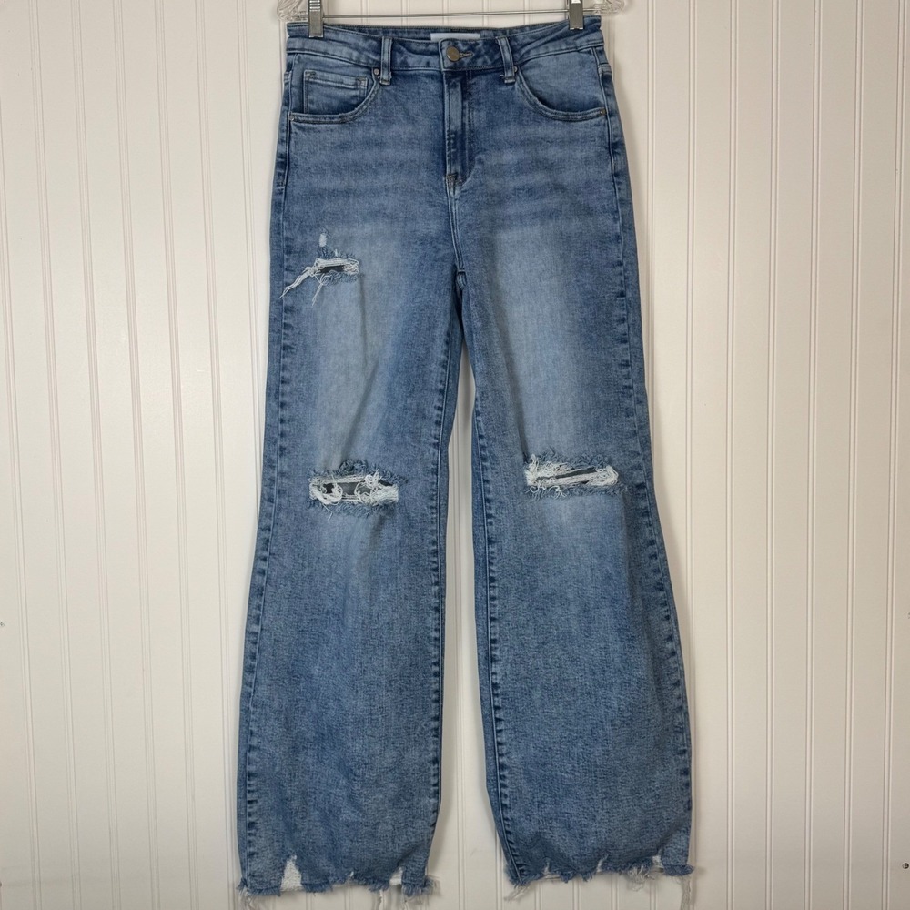 Risen Jeans Wide Leg Pants Women 11/30 Blue Distressed Relaxed Baggy Hippie